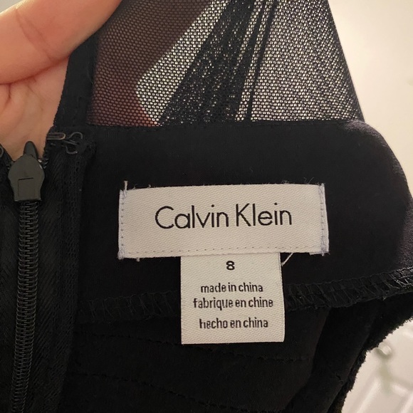 Calvin Klein | Black Bodycon Ruffled Dress with Sheer Neckline and sleeve - Picture 5 of 5